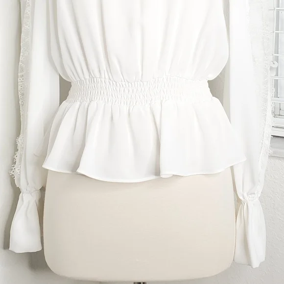 INTERMIX Joy Lace Smocked Waist Peplum Blouse S. - Picture 6 of 10